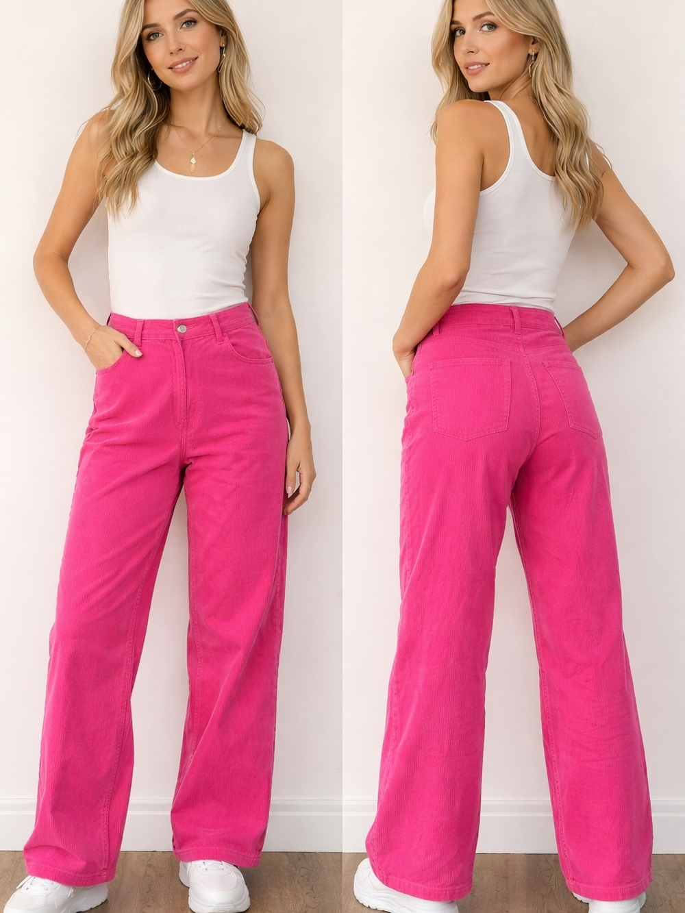 Monki Hot Pink High-Rise Wide Leg Pants